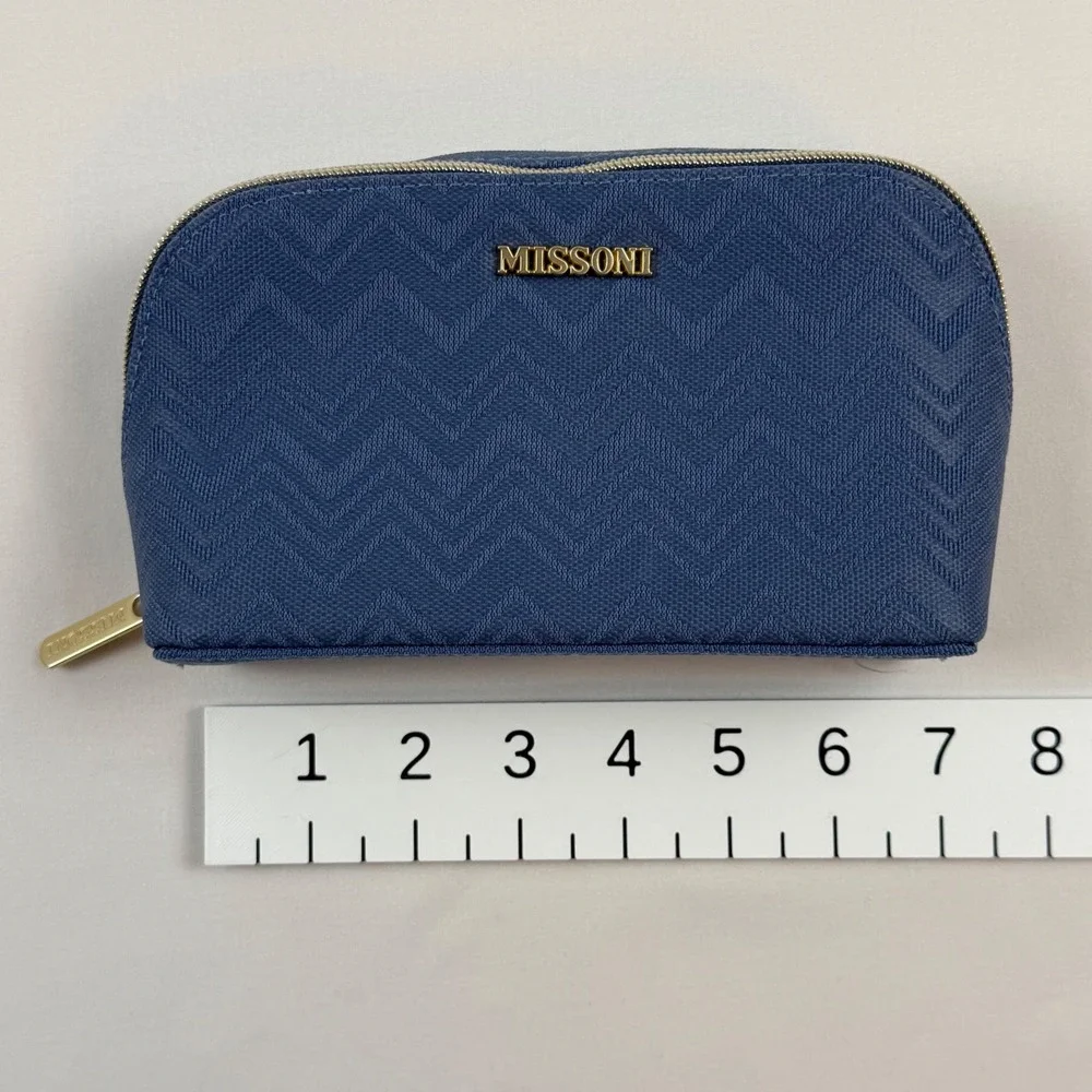 Missoni for Delta Navy Blue Zigzag Knit Amenity Pouch Cosmetic Travel Bag Gold
